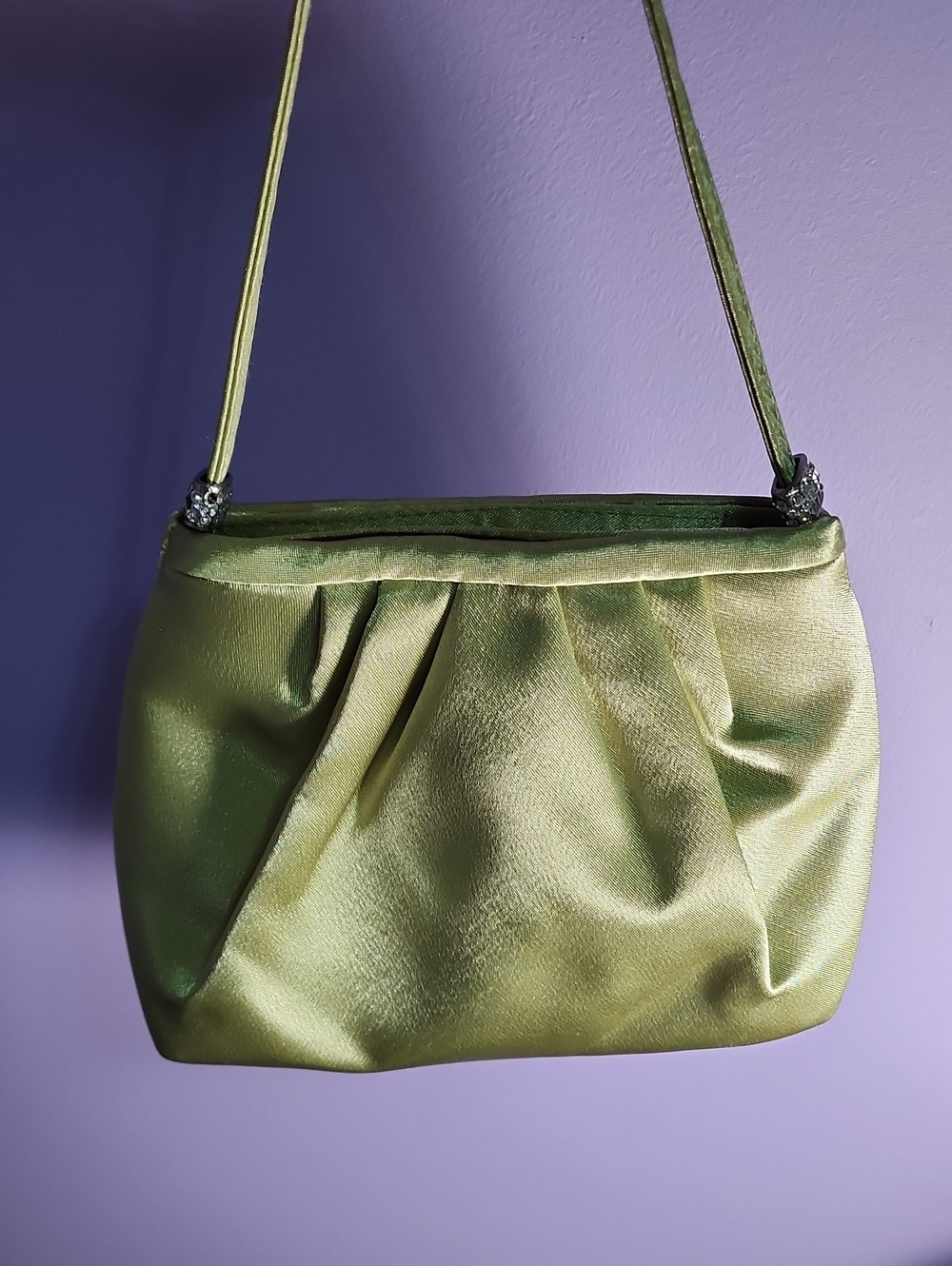 Satin Light Green Women's Evening Shoulder Bag - Picture 2 of 4